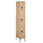 Triple Metal Locker, 1 Frame Wide x 72 in  H x 15 in D, Tan, Assembled